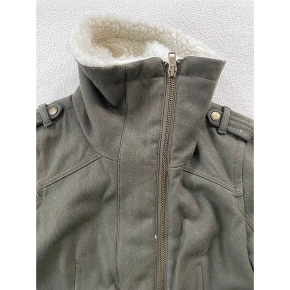 American Eagle Womens Medium Bomber Jacket Olive Green Wool Blend Sherpa Quilted - Picture 15 of 16